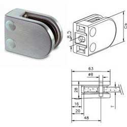 Glasholder og klembeslag for plan montering i rustfri 316